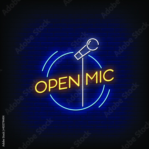 Open Mic Neon Signs Style Text Vector