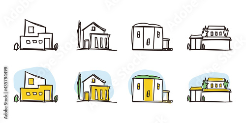 家ホームアイコンセット手書きスケッチデザイン