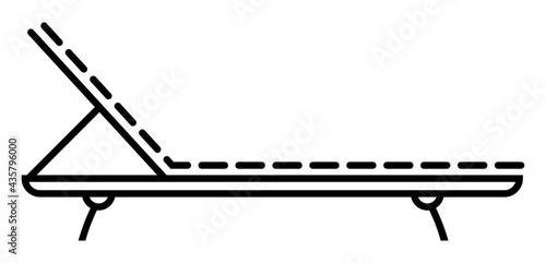 sun lounger icon. Lounge chair on beach. Sunbathing by sea. Summer rest. Simple black and white vector