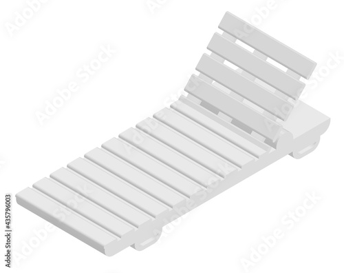 isometric sun lounger. Lounge chair on beach. Sunbathing by sea. Summer rest. 3D vector