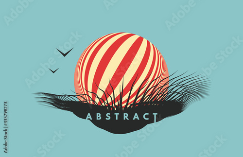 Abstract element for print or design. 3D geometric striped rounded shape. Sphere. Futuristic concept. Vector composition for invitation, cover, poster, flyer or banner.