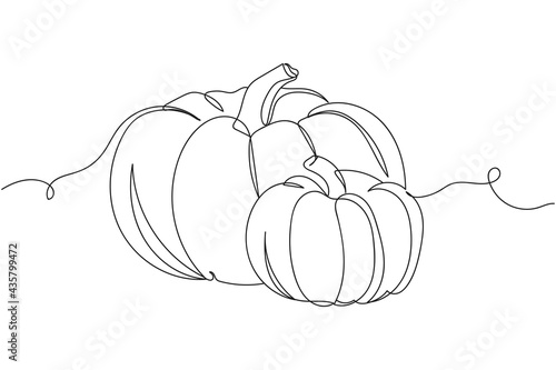 Continuous one line of pumpkins halloween concept in silhouette. Linear stylized.Minimalist.