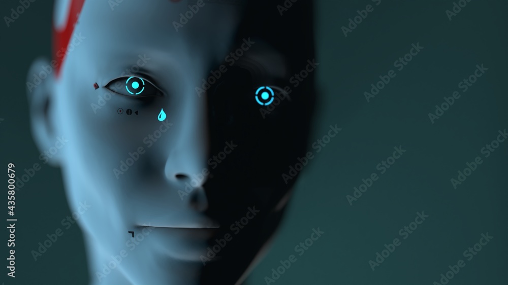 portrait of a robot woman close up concept of emotions and feelings of machine intelligence portrait of a robot woman close up concept of emotions and feelings of machine intelligence