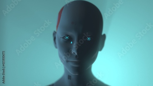 portrait of a robot woman close up concept of emotions and feelings of machine intelligence