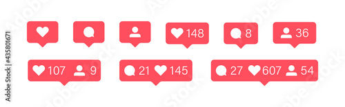 Social media bubble icon. Like, follower and comment set button. Flat vector illustration for web app