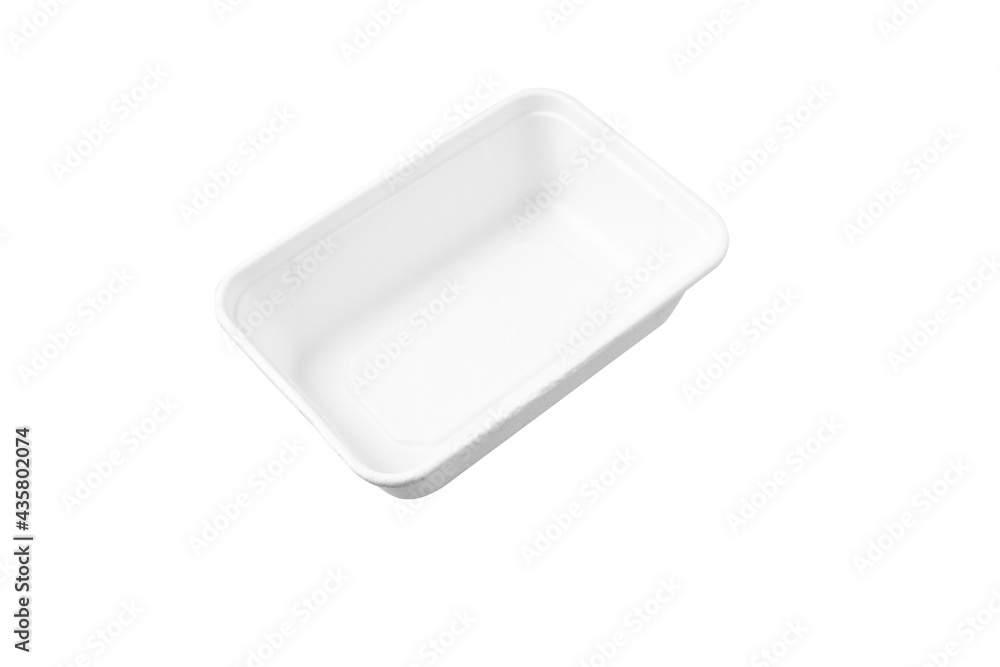 Empty rice box isolated on a white background. Rice boxes made from recycled bagasse, it can biodegradable. Meal box for delivery. Empty rice box isolated on a white background. Rice boxes made from recycled bagasse, it can biodegradable. Meal box for delivery.