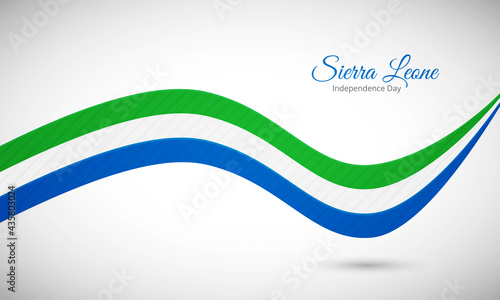 Happy independence day of Sierra Leone. Creative shiny wavy flag background with text typography.