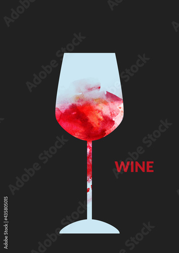 Watercolor abstract wine background with red wine wineglass