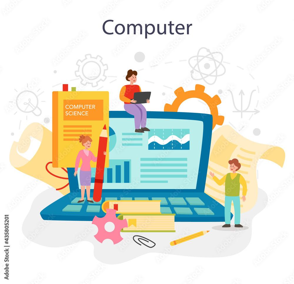 IT education concept. Student write software and create code for computer