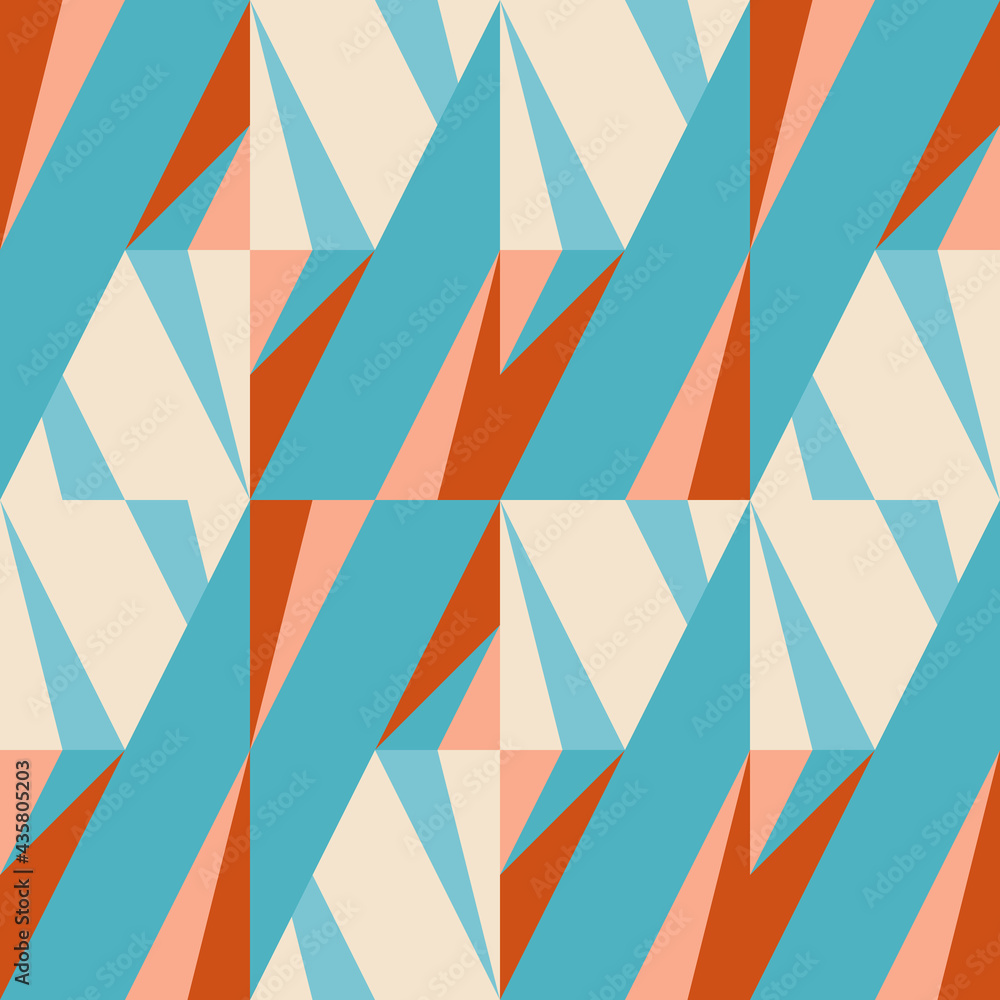 Modern vector abstract geometric background with triangles, rectangles, squares and chevrons in retro scandinavian style. Pastel colored simple shapes graphic seamless pattern. Modern vector abstract geometric background with triangles, rectangles, squares and chevrons in retro scandinavian style. Pastel colored simple shapes graphic seamless pattern.