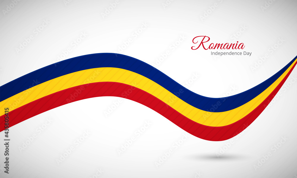 Happy independence day of Romania. Creative shiny wavy flag background with text typography. Happy independence day of Romania. Creative shiny wavy flag background with text typography.