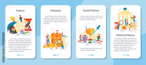History mobile application banner set. History school subject.
