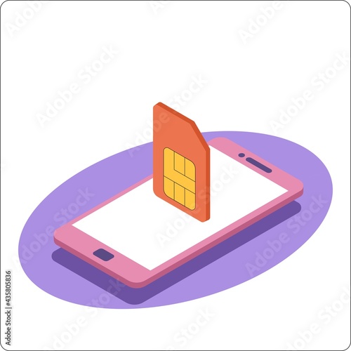 Phone mockup and sim card. 3d isometric vector illustration.