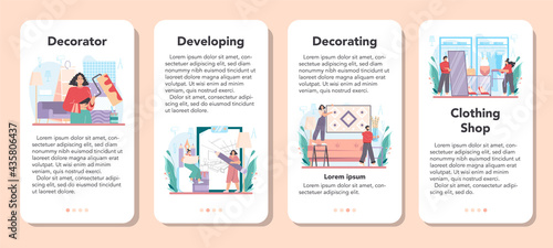 Professional decorator mobile application banner set. Designer planning