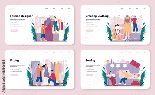 Fashion designer web banner or landing page set. Professional tailor