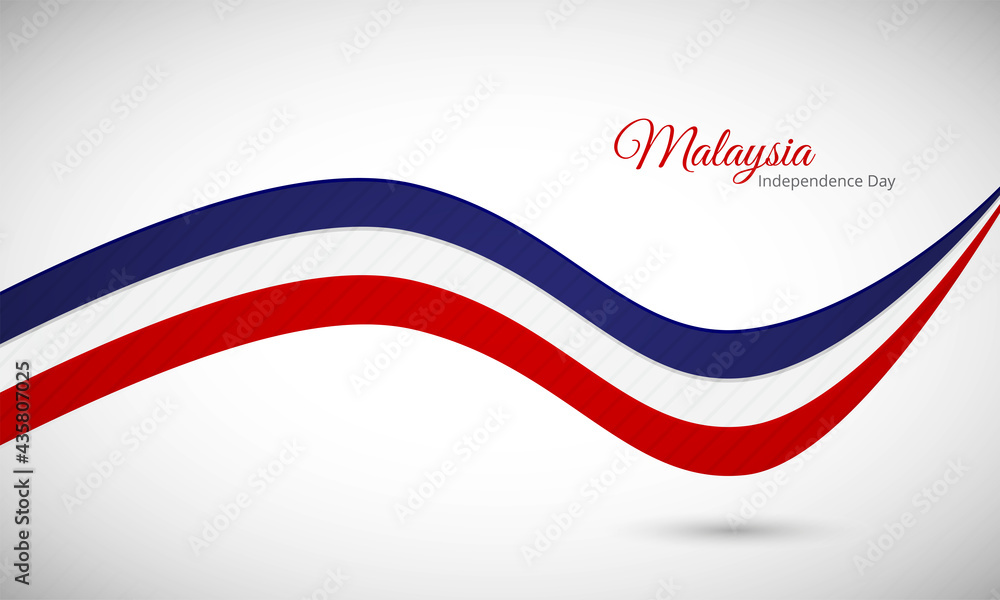Happy independence day of Malaysia. Creative shiny wavy flag background with text typography.
