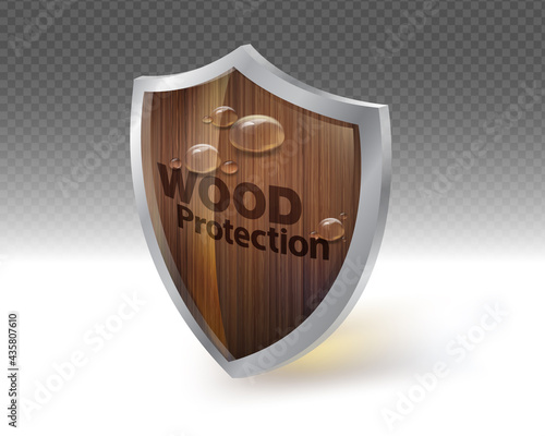 Wooden texture shield icon Represents the wood that is waterproof Moisture proof and resistant to scratches on wooden surfaces. The concept of waterproof and wood preservation technology.