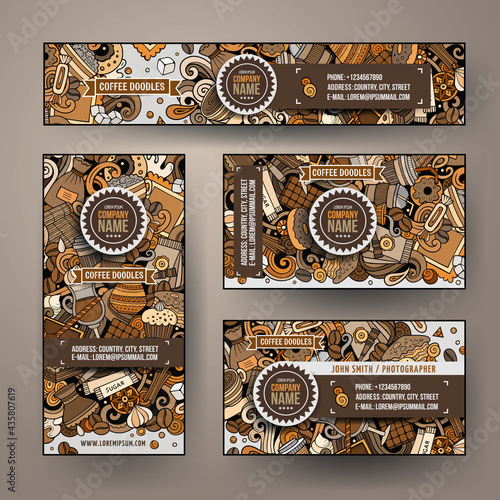 Corporate Identity vector templates set design with doodles hand drawn Coffee Shop theme © balabolka