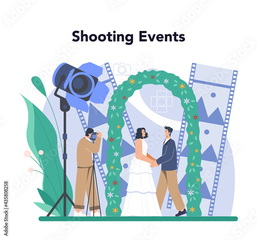 Photographer concept. Professional photographer with camera taking pictures