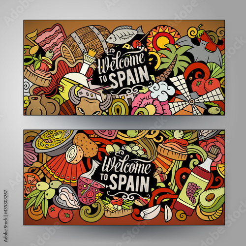 Cartoon cute colorful vector doodles Spain banners