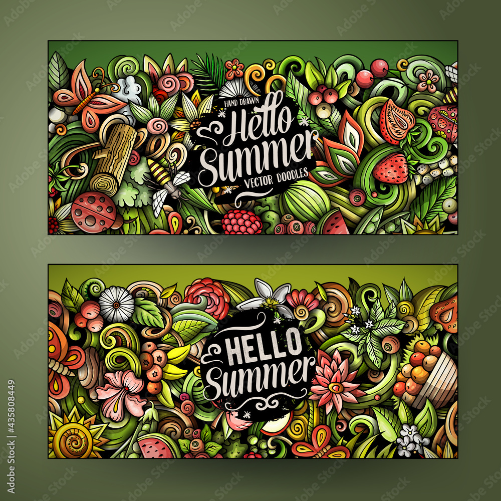 Cartoon cute colorful vector doodles Summer nature corporate identity.