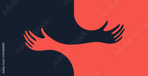 Hands hug vector illustration of addiction, abuse symbol, depression, co-dependent personality disorder banner, psychological disorders poster