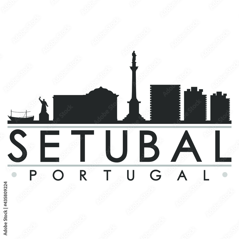 Setúbal Municipality, Portugal Skyline Silhouette Design. Clip Art City Vector Art Famous Buildings Scene Illustration.