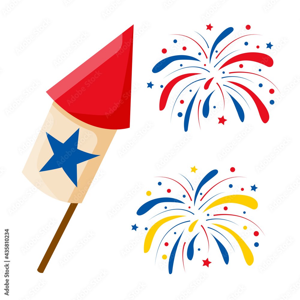 Fireworks, firecracker for celebration 4th july vector illustration. Sparkle firecracker, graphic explosive sparkling. Fireworks, firecracker for celebration 4th july vector illustration. Sparkle firecracker, graphic explosive sparkling.