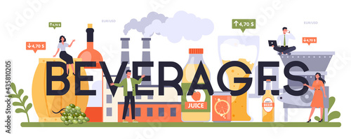 Beverages typographic header. Alcoholic and acoholic-free beverages