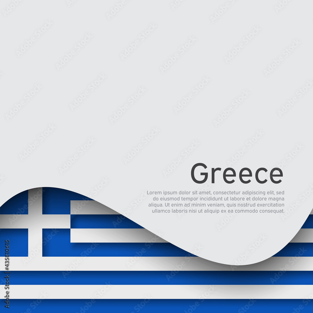 Greece flag on a white background. National poster design. Business booklet. State greek patriotic banner, flyer. Background with flag of greece. Wave pattern. Vector illustration