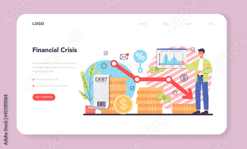 Bankruptcy web banner or landing page. Financiall crisis