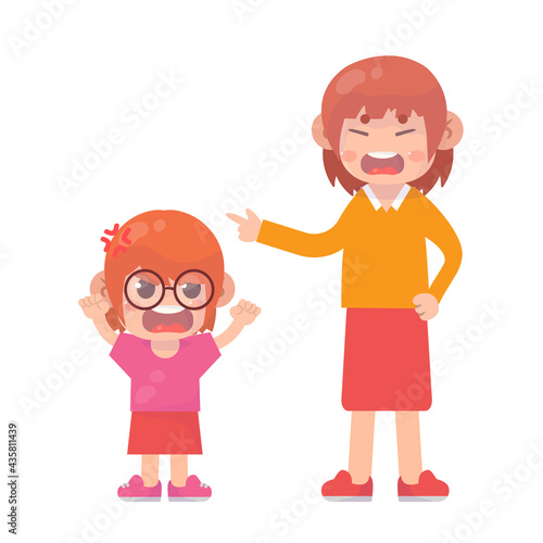 Mom try to talk with angry kid girl Premium Vector
