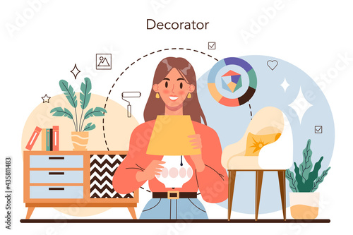Professional interior designer concept. Decorator planning the design