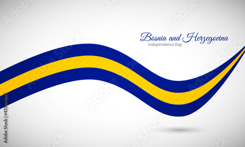 Happy independence day of Bosnia and Herzegovina. Creative shiny wavy flag background with text typography.