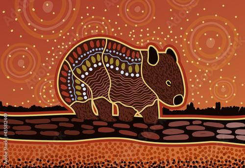 Animal aboriginal art wombat