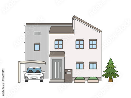 大きい一軒家　戸建て　住宅　外観　建物　イラスト素材