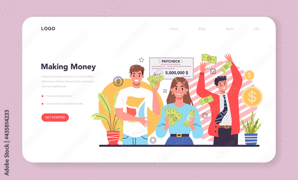 Making money web banner or landing page. Idea of business development