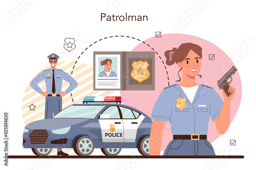 Police officer. Detective making interrogation. Policeman patrol