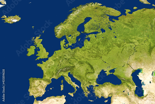 Europe map in global satellite photo. Elements of this image furnished by NASA. photo
