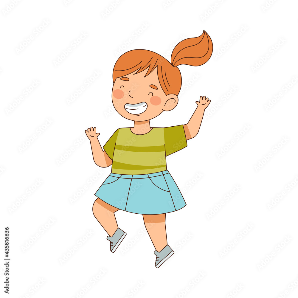 Elated Girl with Ponytail Jumping with Joy Expressing Excitement and Happiness Vector Illustration Elated Girl with Ponytail Jumping with Joy Expressing Excitement and Happiness Vector Illustration