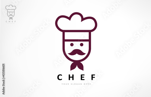 Сhef logo vector. Chef with mustache and chef hat. Clothes design.