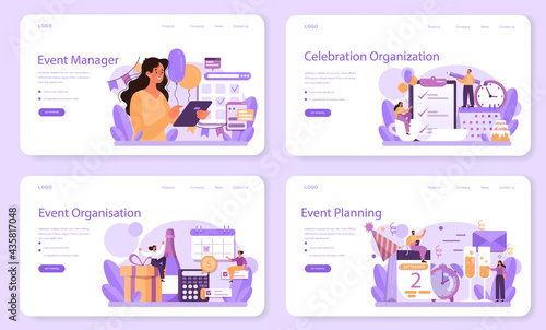 Event management web banner or landing page set. Celebration