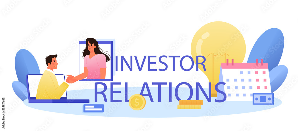 Investor relations typographic header. Investings involvement, project