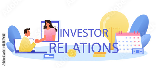 Investor relations typographic header. Investings involvement, project