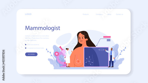 Mammologist web banner or landing page. Consultation with doctor