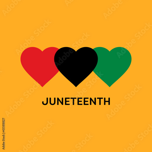 Juneteenth Square Banner With Hearts in Pan-African Flag Colours. Vector Illustration Symbolising Juneteenth Freedom Day. photo