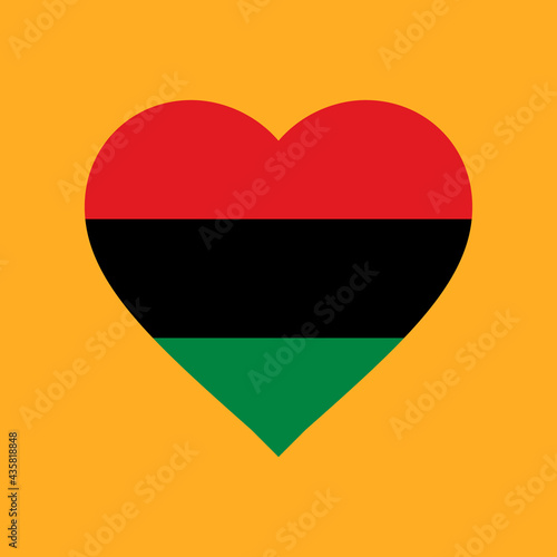 Pan-African Flag Heart. Vector Illustration of Love Heart Symbol in Colours of Pan-Africa Flag. Juneteenth Square Banner. 