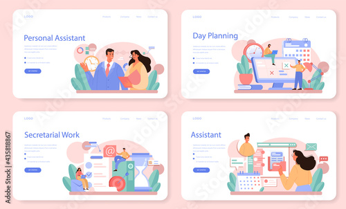 Businessperson personal assistant web banner or landing page set