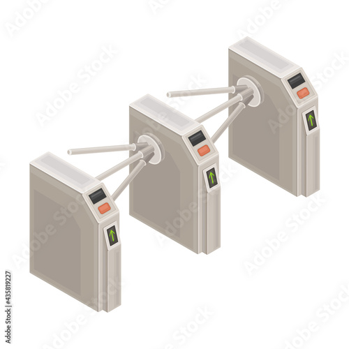 Baffle Gate or Turnstile as Passing Gate for One-way Traffic in Metro or Subway as Rapid Transit Urban System Isometric Vector Illustration