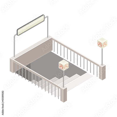 Entrance in Metro or Subway with Downwards Stairs Isometric Vector Illustration